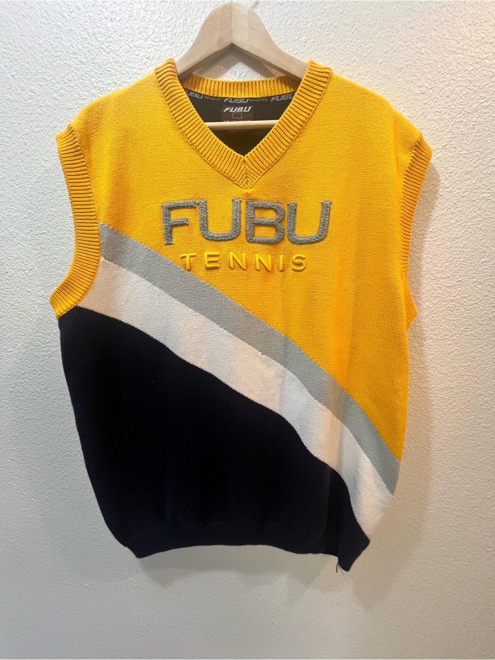 FUBU Yellow, Navy & White V-Neck Tennis Sweater Vest